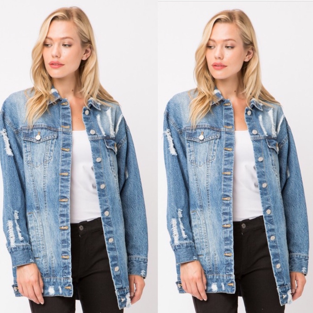 Distressed  Denim Jean Jacket